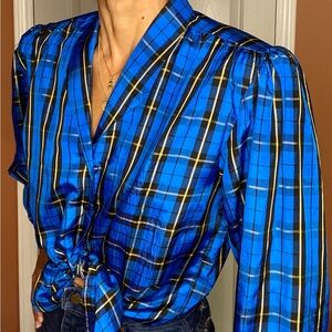 VINTAGE Lady Diplomat 1980s Plaid Blouse